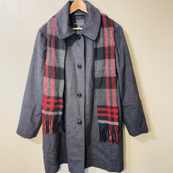 London Fog Wool Blend Fall/ Winter Coat With Scarf Pea Coat Gray Women’s XXL NWT - Picture 2 of 7